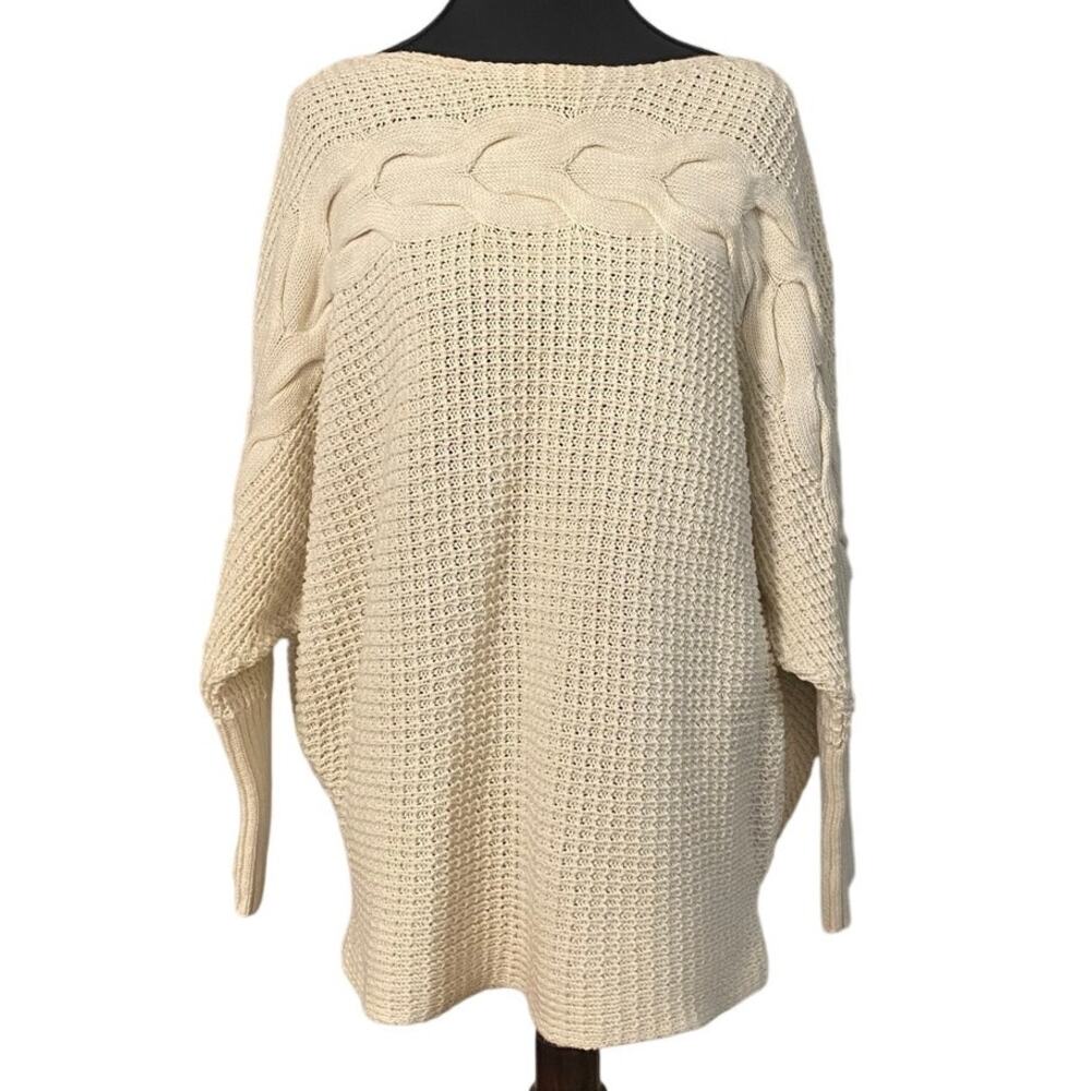 Calvin Klein Jeans Cream Cable Knit Oversized Sweater‎ LG Cotton Cozy Classic